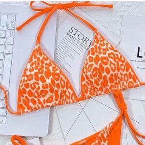 Cheetah Halter Bikini Top Orange Small